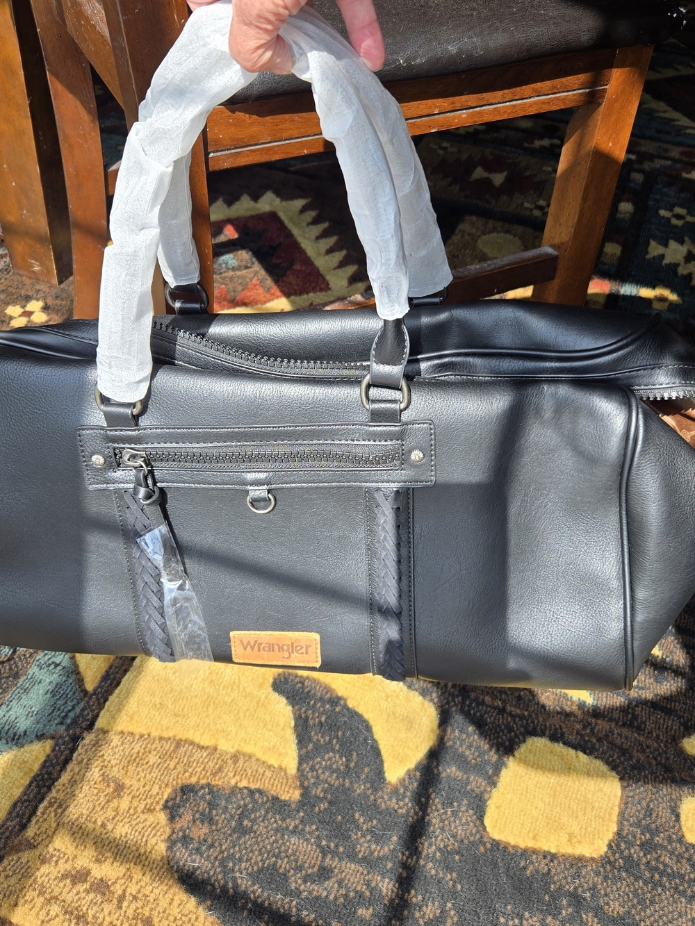 Wrangler Black Faux Leather Weekender Duffel Bag